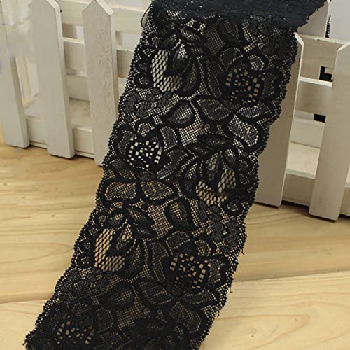 Spitzenband,Deko Spitzenband,2 m x 9 cm Spitzenband Spitze Vintage Blumen Spitzenborte Spitzenbesatz Dekoband Spitzenband(Black,2m) von EQEQE