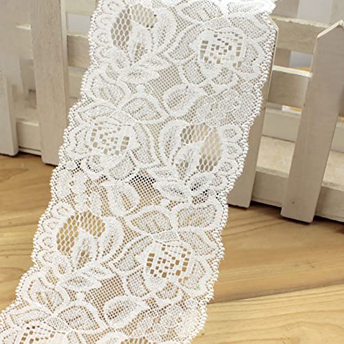 Spitzenband,Deko Spitzenband,2 m x 9 cm Spitzenband Spitze Vintage Blumen Spitzenborte Spitzenbesatz Dekoband Spitzenband(White,2m) von EQEQE