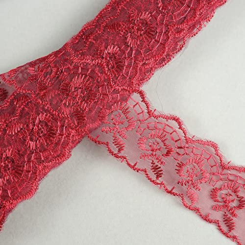 Spitzenband,Deko Spitzenband,20 Yard Bestickte Spitzenbordüre Spitzenbesatz Stoff Spitzenband Schleife Spitzenband Meterware Spitzenbesatz Rose(Wine Red,20 metres) von EQEQE