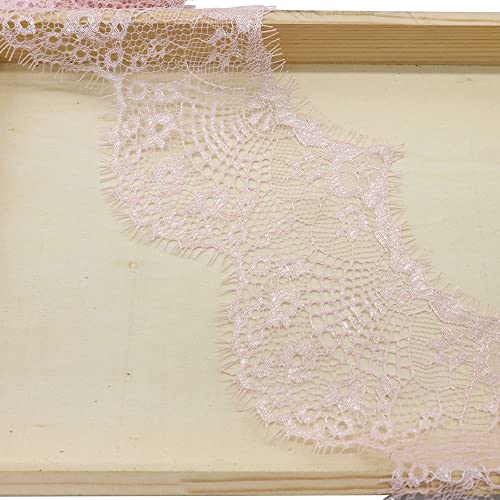 Spitzenband,Deko-Spitzenband,3 Yards 9,5 cm Elastizität Spitzenband Vintage Spitzenbesatz Spitzenbordüre Dekoband Spitzenstoff Spitzenbesatz(Pink,Pack of 2) von EQEQE