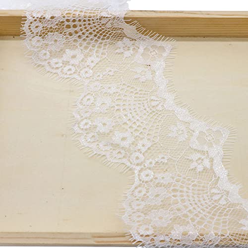 Spitzenband,Deko-Spitzenband,3 Yards 9,5 cm Elastizität Spitzenband Vintage Spitzenbesatz Spitzenbordüre Dekoband Spitzenstoff Spitzenbesatz(White,1 item) von EQEQE