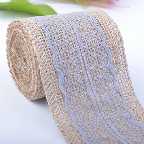 Spitzenband,Deko Spitzenband,6m Juteband mit Spitze, Breite 6cm Vintage Spitzen Jutebänder, Natur Jutebänder und Spitzen Dekoband(Gray,4x 2m) von EQEQE