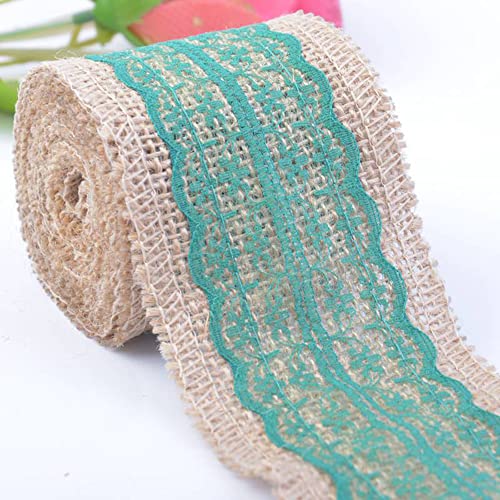 Spitzenband,Deko Spitzenband,6m Juteband mit Spitze, Breite 6cm Vintage Spitzen Jutebänder, Natur Jutebänder und Spitzen Dekoband(Green,5x 2m) von EQEQE