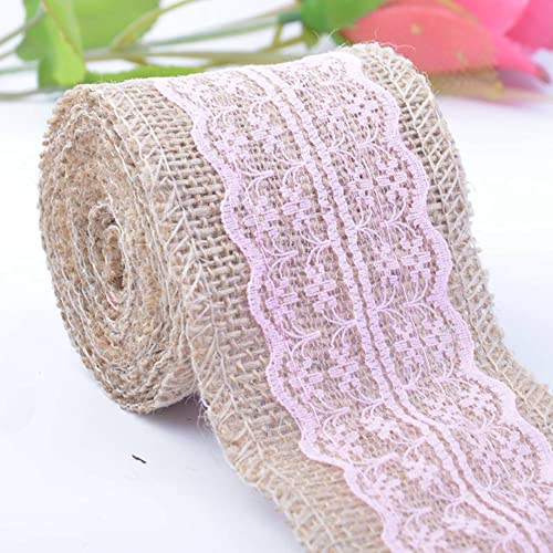 Spitzenband,Deko Spitzenband,6m Juteband mit Spitze, Breite 6cm Vintage Spitzen Jutebänder, Natur Jutebänder und Spitzen Dekoband(White,5x 2m) von EQEQE