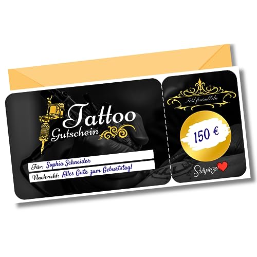 EQUIK PRODUCTS Gutschein Tattoo | Rubbelaufkleber zum selbstbeschriften | Personalisierte Rubbelkarte, Überraschungskarte | Gutscheinkarte mit Rubbelüberraschung (Tattoo) von EQUIK PRODUCTS