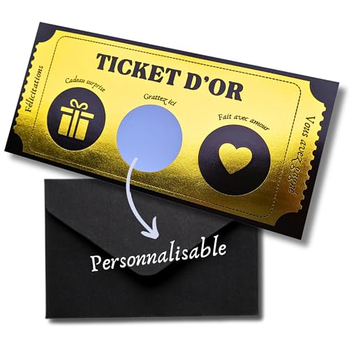 EQUIK PRODUCTS Rubbelkarte personalisierbar | Überraschungsgutschein | Geschenkgutschein | Geschenkgutschein, Geburtstagskarte | Paarkarte, Valentinstag, Weihnachten, Romantik, Liebe | Goldenes Ticket von EQUIK PRODUCTS