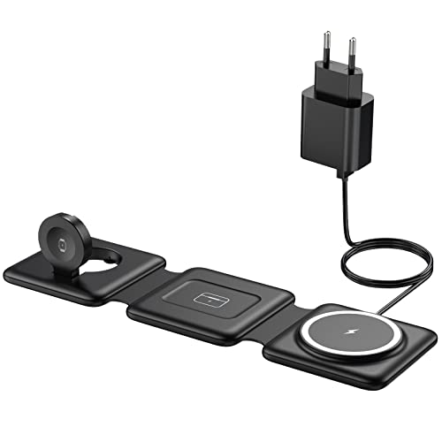 Mag-Safe Ladestation Für iPhone Wireless Charger - 3 in 1 Faltbare Kabelloses Ladegerät Kompatibel mit iPhone 15 14 13 12 Pro Max Plus, Travel Charging Station Für Apple Watch & Air Pods von ER-ESTAVEL