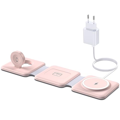 Mag-Safe Ladestation Für iPhone Wireless Charger - 3 in 1 Faltbare Kabelloses Ladegerät Kompatibel mit iPhone 16 15 14 13 12 Pro Max Plus, Travel Charging Station Für Apple Watch & Air Pods (Grün) von ER-ESTAVEL