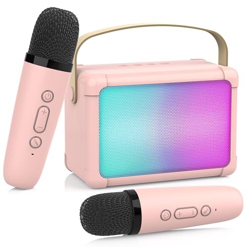 ERAY Karaoke Maschine Kinder mit 2 Drahtlosen Mikrofonen, Tragbarer Karaoke Mikrofon für Kinder, Bluetooth Karaokemaschinen mit Lautsprecher, Stimme wechselnde Effekte & LED-Lichter für Zuhause Party von ERAY