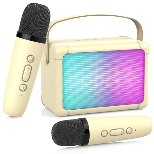 ERAY Karaoke Maschine Kinder mit 2 Drahtlosen Mikrofonen, Tragbarer Karaoke Mikrofon für Kinder, Bluetooth Karaokemaschinen mit Lautsprecher, Stimme wechselnde Effekte & LED-Lichter für Zuhause Party von ERAY