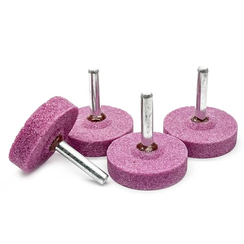 Rotationsschleifstein, 1/4-Zoll-Schaft, 40 mm Durchmesser, Korund-Schleifkopf, 10 mm dick, montierter Schleifstein für Drehwerkzeug (T-Form), 4 Stück von ERDANER