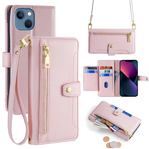 ERDARARIPRO Hülle für Red Magic 10 Pro/Red Magic 10 Pro+ mit Trageband, Flip Wallet Handyhülle mit Ständer und Magnetischem Reißverschluss [6 Kartenfächer+1 Bargeldfach] Folio aus Veganem Leder Rose von ERDARARIPRO