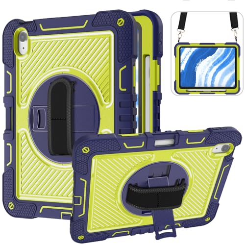 ERDARARIPRO Tablet Hülle für Apple iPad Mini 6(2021) 8.3 inch, Niedliche Stoßfeste Cartoon Hülle mit 360° Drehbarem Ständer, Handschlaufe und Stifthalter Marineblau+Gelbgrün von ERDARARIPRO