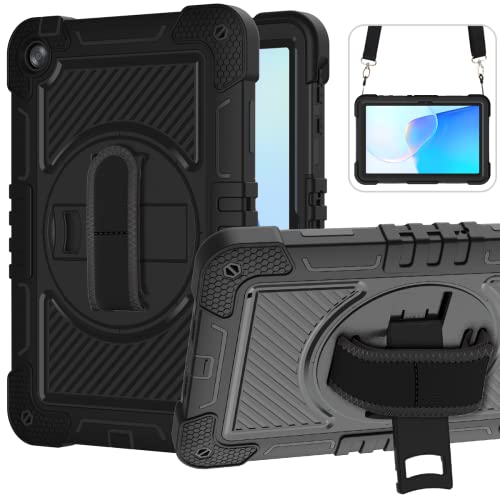 ERDARARIPRO Tablet Hülle für Huawei MatePad SE 10.4 inch, Niedliche Stoßfeste Cartoon Hülle mit 360° Drehbarem Ständer und Handschlaufe Schultergurt Voll Schwarz von ERDARARIPRO