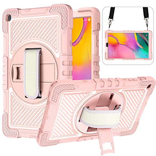 ERDARARIPRO Tablet Hülle für Samsung Galaxy Tab A 10.1(2019/2021), Niedliche Stoßfeste Cartoon Hülle mit 360° Drehbarem Ständer und Handschlaufe Schultergurt Roségold von ERDARARIPRO