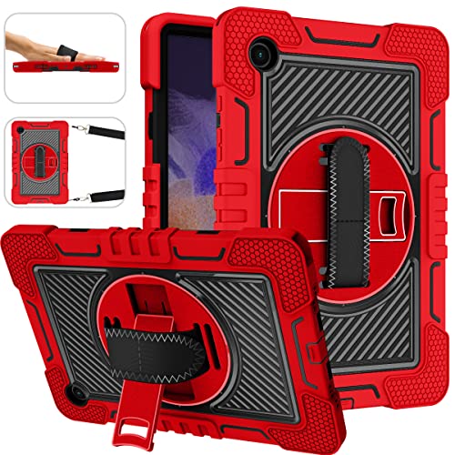 ERDARARIPRO Tablet Hülle für Samsung Galaxy Tab A8(2021) 10.5 inch, Niedliche Stoßfeste Cartoon Hülle mit 360° Drehbarem Ständer und Handschlaufe Schultergurt Großes Rot+Schwarz von ERDARARIPRO