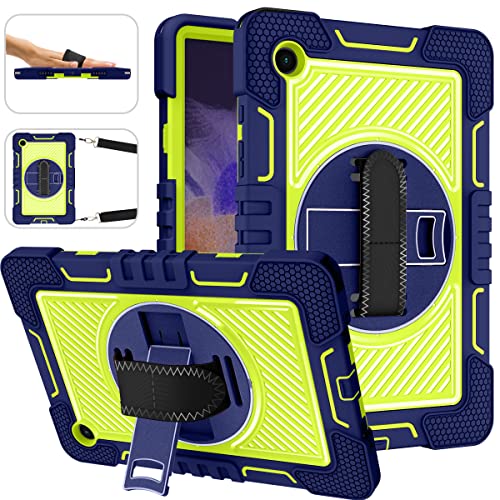 ERDARARIPRO Tablet Hülle für Samsung Galaxy Tab A8(2021) 10.5 inch, Niedliche Stoßfeste Cartoon Hülle mit 360° Drehbarem Ständer und Handschlaufe Schultergurt Marineblau+Gelbgrün von ERDARARIPRO