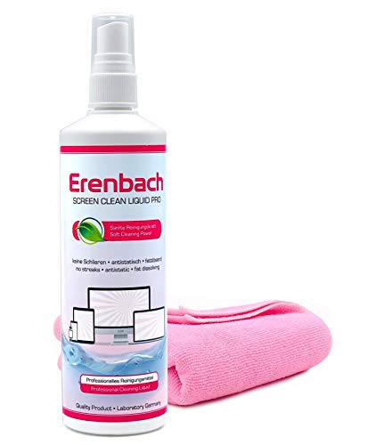 Erenbach Liquid Pro Bildschirmreiniger (250ml) mit Mikrofasertuch - Perfekte Reinigung Aller Bildschirme und Displays - Streifenfrei ohne Schlieren. von ERENBACH