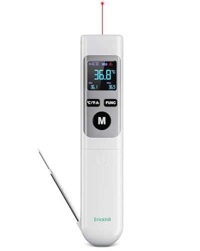 ERICKHILL Infrarot-Thermometer -50℃-550℃, mit faltbarem -50-260℃ Fleischfühler, großer LCD-Digitalanzeige, einstellbarem Emissionsgrad 0,1–1,00 – geeignet zum Kochen/Grillen/Einfrieren, AAA-Batterie ERICKHILL Infrarot-Thermometer -50℃-550℃, mit faltbarem -50-260℃ Fleischfühler, großer LCD-Digitalanzeige, einstellbarem Emissionsgrad 0,1–1,00 – geeignet zum Kochen/Grillen/Einfrieren, AAA-Batterie von ERICKHILL