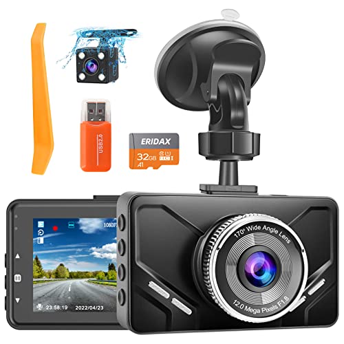 Dashcam Auto Vorne und Hinten, Dual Autokamera mit SD-Karte, FHD 1080P, 3 Zoll IPS Bildschirm, Nachtsicht, 170° Weitwinkel, G-Sensor, Loop-Aufnahme, Bewegungserkennung, Parküberwachung, WDR von ERIDAX