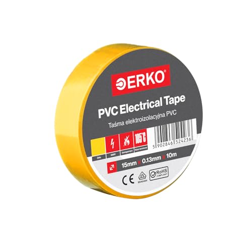ERKO Isolierband Gelb PVC 15mm x 10m Elektrische Leitungen Reparatur, Hochflexibel mit starker Klebekraft, Chemiebeständig, Polyvinyl Chlorid, Klebeband Universal ERKO Isolierband Gelb PVC 15mm x 10m Elektrische Leitungen Reparatur, Hochflexibel mit starker Klebekraft, Chemiebeständig, Polyvinyl Chlorid, Klebeband Universal von ERKO