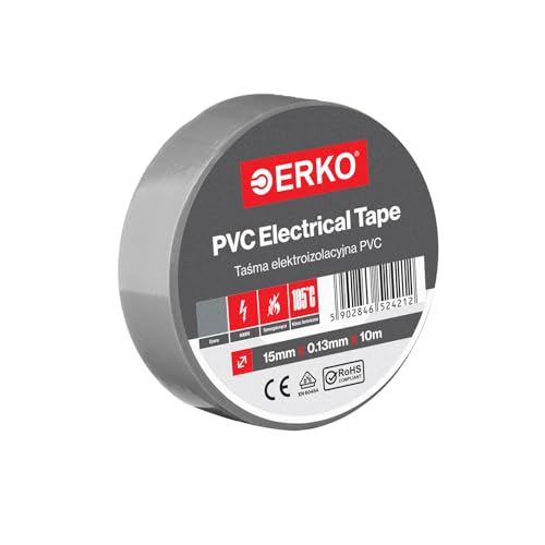 ERKO Isolierband Grau PVC 15mm x 10m Elektrische Leitungen Reparatur, Hochflexibel mit starker Klebekraft, Chemiebeständig, Polyvinyl Chlorid, Universal von ERKO