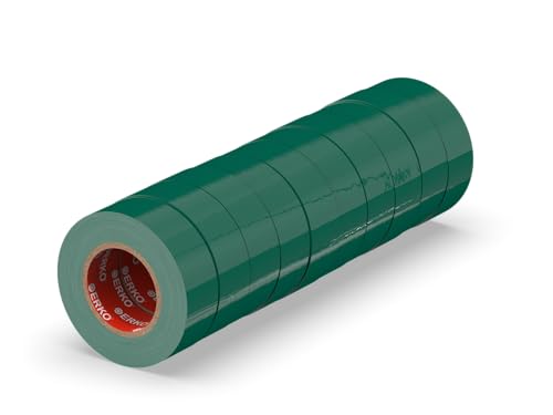 ERKO - Isolierband Grün 10er Pack 15mm x 10m PVC | Elektrische Leitungen Reparatur | Hochflexibel mit starker Klebekraft | Chemiebeständig | Wasserfest von ERKO