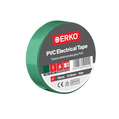 ERKO Isolierband Grün PVC 15mm x 10m Elektrische Leitungen Reparatur, Hochflexibel mit starker Klebekraft, Chemiebeständig, Polyvinyl Chlorid, Klebeband Universal ERKO Isolierband Grün PVC 15mm x 10m Elektrische Leitungen Reparatur, Hochflexibel mit starker Klebekraft, Chemiebeständig, Polyvinyl Chlorid, Klebeband Universal von ERKO