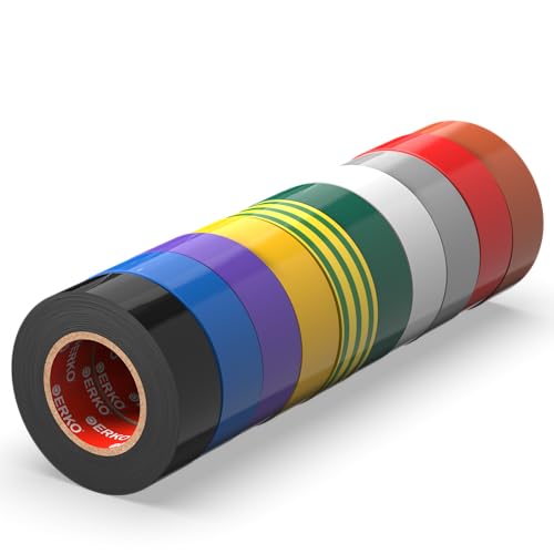 ERKO Isolierband Multicolor 15mm x 10m Farbig Set 10 Stück PVC Elektrische Leitungen Reparatur, Hochflexibel mit starker Klebekraft, Chemiebeständig, Wasserfest, Klebeband, bunt ERKO Isolierband Multicolor 15mm x 10m Farbig Set 10 Stück PVC Elektrische Leitungen Reparatur, Hochflexibel mit starker Klebekraft, Chemiebeständig, Wasserfest, Klebeband, bunt von ERKO