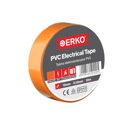 ERKO Isolierband Orange PVC 15mm x 10m Elektrische Leitungen Reparatur, Hochflexibel mit starker Klebekraft, Chemiebeständig, Polyvinyl Chlorid, Klebeband Universal ERKO Isolierband Orange PVC 15mm x 10m Elektrische Leitungen Reparatur, Hochflexibel mit starker Klebekraft, Chemiebeständig, Polyvinyl Chlorid, Klebeband Universal von ERKO