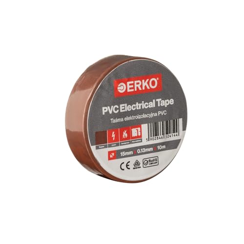 ERKO Isolierband PVC 15mm x 10m | Elektrische Leitungen Reparatur | Braun I Hochflexibel mit starker Klebekraft | Chemiebeständig, Polyvinyl Chlorid I Universal von ERKO