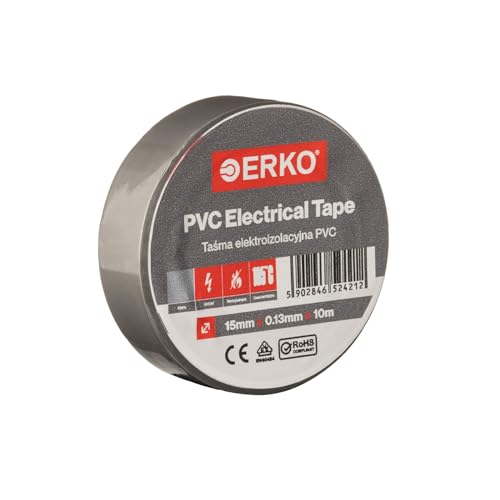 ERKO Isolierband PVC 15mm x 10m | Elektrische Leitungen Reparatur | Grau I Hochflexibel mit starker Klebekraft | Chemiebeständig, Polyvinyl Chlorid I Universal von ERKO