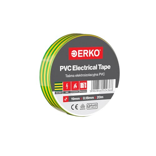 ERKO Isolierband PVC Gelbgrün 19mm x 20m, Elektrische Leitungen Reparatur, Hochflexibel mit starker Klebekraft, Chemiebeständig, Polyvinyl Chlorid, Klebeband Universal ERKO Isolierband PVC Gelbgrün 19mm x 20m, Elektrische Leitungen Reparatur, Hochflexibel mit starker Klebekraft, Chemiebeständig, Polyvinyl Chlorid, Klebeband Universal von ERKO