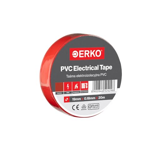 ERKO Isolierband PVC 19mm x 20m | Elektrische Leitungen Reparatur | Rot I Hochflexibel mit starker Klebekraft | Chemiebeständig, Polyvinyl Chlorid I Universal von ERKO