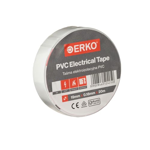 ERKO Isolierband PVC 19mm x 20m | Elektrische Leitungen Reparatur | Weiß I Hochflexibel mit starker Klebekraft | Chemiebeständig, Polyvinyl Chlorid I Universal von ERKO