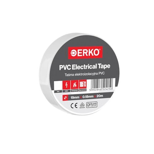 ERKO Isolierband PVC 19mm x 20m | Elektrische Leitungen Reparatur | Weiß I Hochflexibel mit starker Klebekraft | Chemiebeständig, Polyvinyl Chlorid I Universal von ERKO