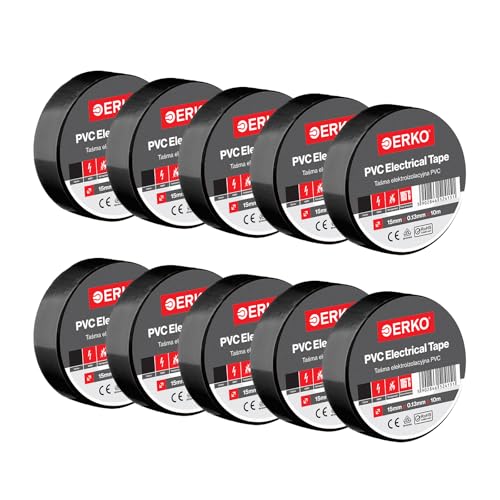ERKO Isolierband Schwarz 15mm x 10m Set 10 Stück Hochflexibles PVC Elektroisolierband - Stark klebend, Chemiebeständig, Wasserfest - Professionelles Elektrikerband für Leitungen & Kabel bis 6kV ERKO Isolierband Schwarz 15mm x 10m Set 10 Stück Hochflexibles PVC Elektroisolierband - Stark klebend, Chemiebeständig, Wasserfest - Professionelles Elektrikerband für Leitungen & Kabel bis 6kV von ERKO