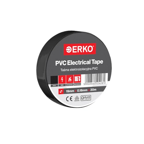 ERKO Isolierband Schwarz 19mm x 20m, Superflexibel, Extrastarke Haftung, PVC Chemikalienresistent, Universal von ERKO