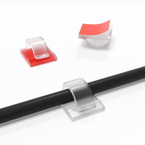 ERKO Kabelhalter Selbstklebend transparent 50 Stück Kabelclips für Kabelmanagement, Schreibtischzubehör, ideal für Zuhause, Büro, Halter für Lichterketten, 1.4x1.4cm von ERKO
