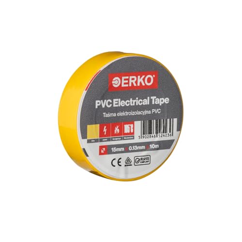 ERKO - PVC Isolierband Set 15mm x 10m | Elektrische Leitungen Reparatur | Hochflexibel mit starker Klebekraft | Chemiebeständig, Gelb, Polyvinyl Chlorid von ERKO
