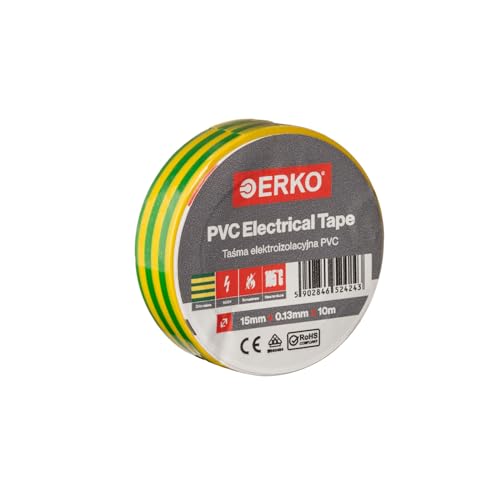 ERKO - PVC Isolierband Set 15mm x 10m | Elektrische Leitungen Reparatur | Hochflexibel mit starker Klebekraft | Chemiebeständig, Gelbgrün, Polyvinyl Chlorid von ERKO