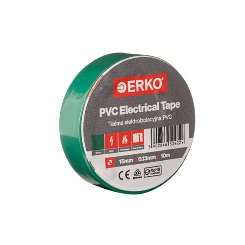 ERKO Isolierband PVC 15mm x 10m | Elektrische Leitungen Reparatur | Grün I Hochflexibel mit starker Klebekraft | Chemiebeständig, Polyvinyl Chlorid I Universal von ERKO