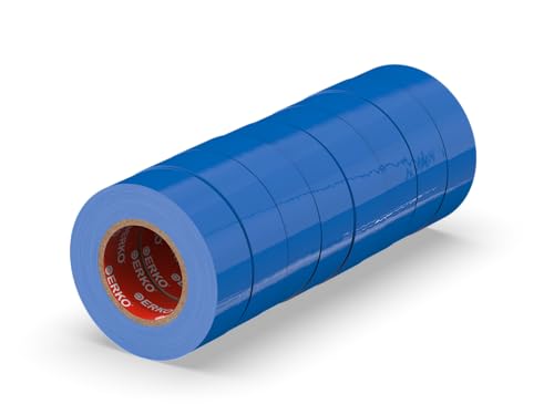 ERKO - PVC Isolierband Set 19mm x 20m | Elektrische Leitungen Reparatur | Hochflexibel mit starker Klebekraft | Chemiebeständig, Blau, 8er-Pack, Polyvinyl Chlorid von ERKO