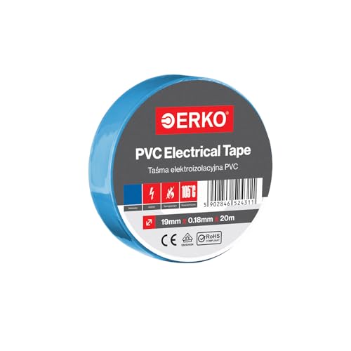 ERKO - PVC Isolierband Set 19mm x 20m | Elektrische Leitungen Reparatur | Hochflexibel mit starker Klebekraft | Chemiebeständig, Blau, Polyvinyl Chlorid von ERKO