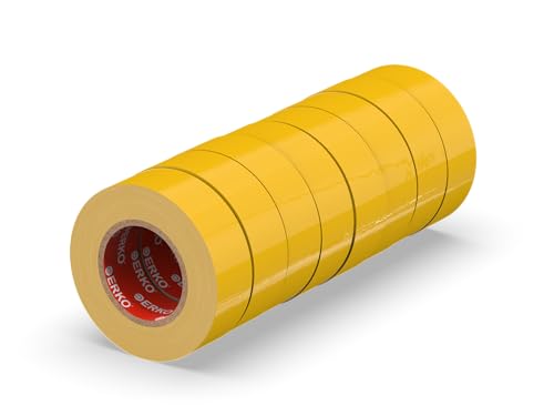 ERKO - PVC Isolierband Set 19mm x 20m | Elektrische Leitungen Reparatur | Hochflexibel mit starker Klebekraft | Chemiebeständig, Gelb, 8er-Pack, Polyvinyl Chlorid von ERKO