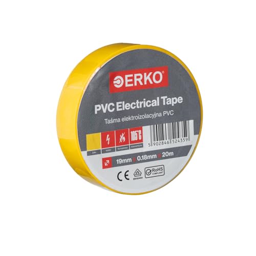ERKO - PVC Isolierband Set 19mm x 20m | Elektrische Leitungen Reparatur | Hochflexibel mit starker Klebekraft | Chemiebeständig, Gelb, Polyvinyl Chlorid von ERKO