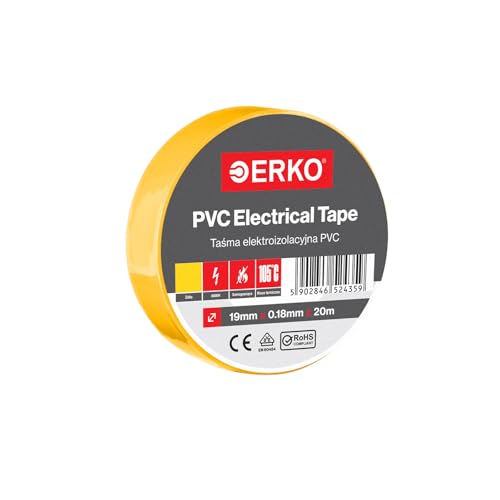 ERKO - PVC Isolierband Set 19mm x 20m | Elektrische Leitungen Reparatur | Hochflexibel mit starker Klebekraft | Chemiebeständig, Gelb, Polyvinyl Chlorid von ERKO