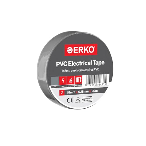 ERKO Isolierband Grau PVC 19mm x 20m Elektrische Leitungen Reparatur, Hochflexibel mit starker Klebekraft, Chemiebeständig, Polyvinyl Chlorid, Klebeband Universal ERKO Isolierband Grau PVC 19mm x 20m Elektrische Leitungen Reparatur, Hochflexibel mit starker Klebekraft, Chemiebeständig, Polyvinyl Chlorid, Klebeband Universal von ERKO