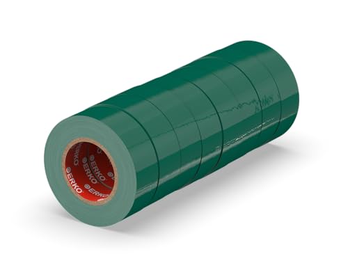 ERKO - PVC Isolierband Set 19mm x 20m | Elektrische Leitungen Reparatur | Hochflexibel mit starker Klebekraft | Chemiebeständig, Grün, 8er-Pack, Polyvinyl Chlorid von ERKO