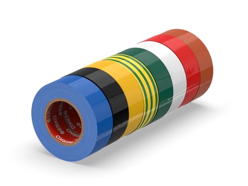 ERKO - PVC Isolierband Set 19mm x 20m | Elektrische Leitungen Reparatur | Hochflexibel mit starker Klebekraft | Chemiebeständig, Multicolor, 8er-Pack, Polyvinyl Chlorid von ERKO